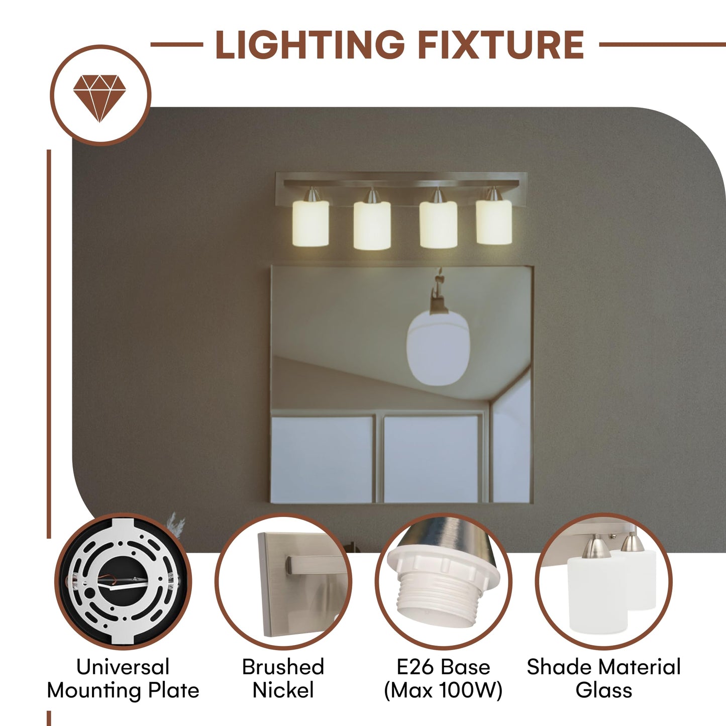 Dorence 4-Lights Bathroom Vanity Lights - Alloy Steel Bathroom Light Fixtures for Mirrors - Oil-Rubbed Bronze Lighting Bar with Nickel Glass Shade - 8