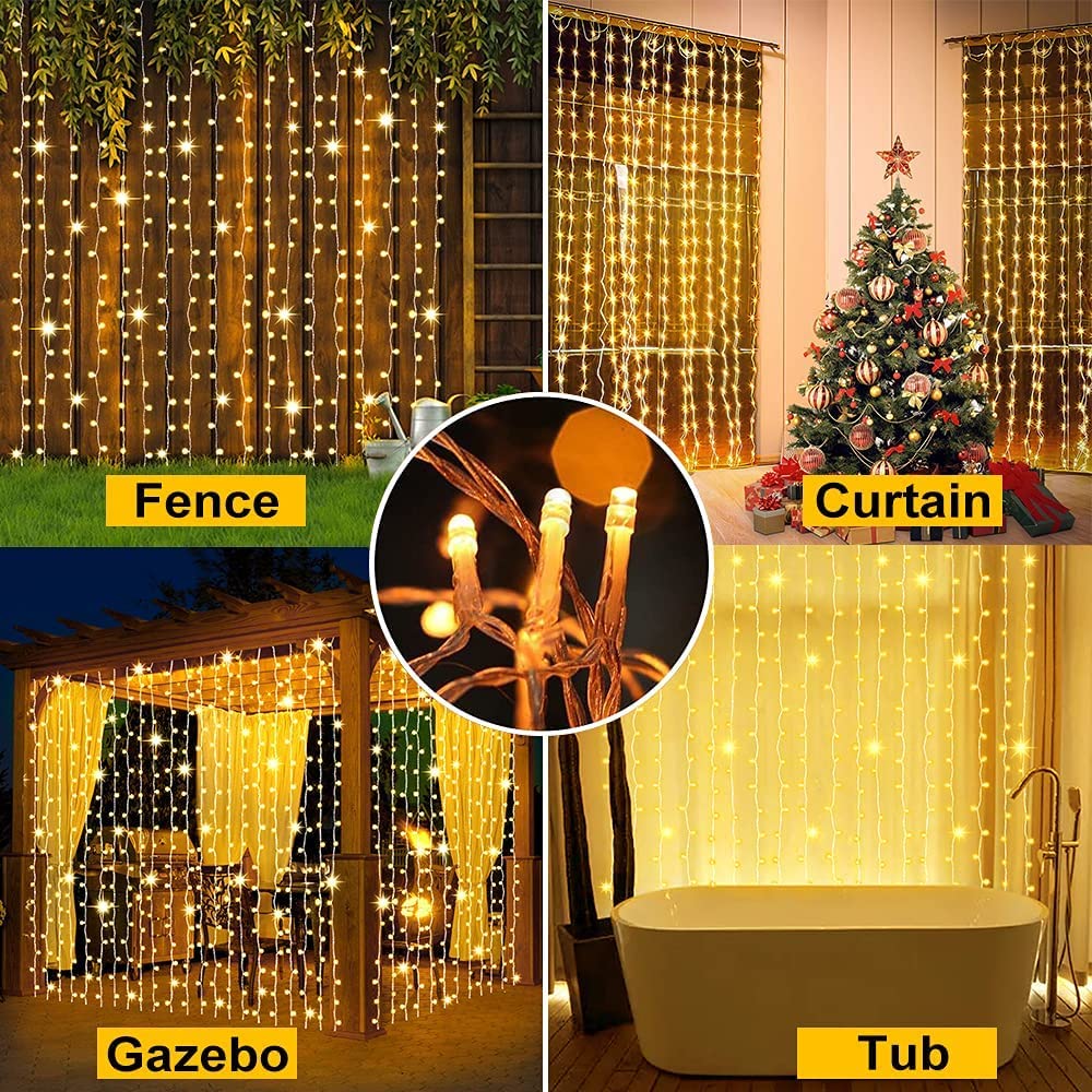 2 Pack Solar Curtain Lights Outdoor Garden Fairy String Lights 300 LED 8 Modes Remote Control Waterproof Solar Waterfall Lights for Gazebo Patio Party