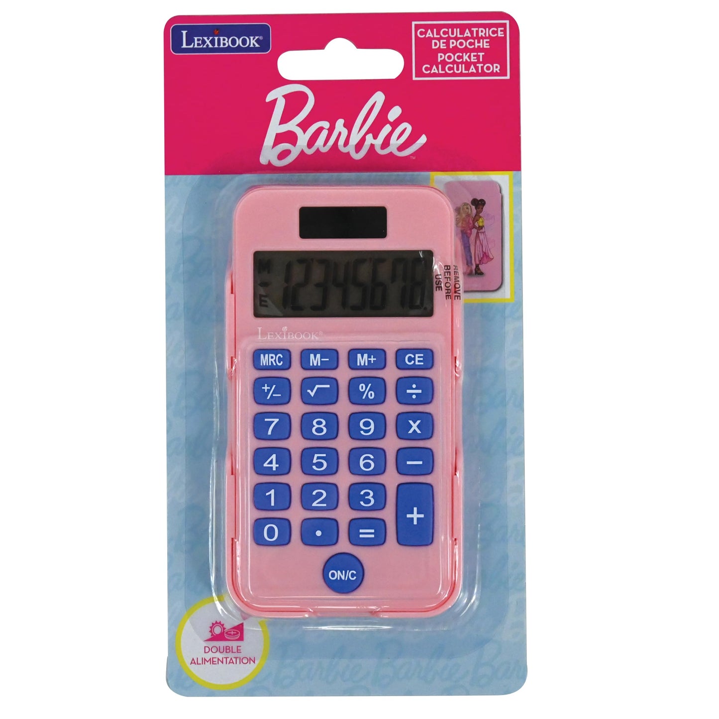 Lexibook, Mattel Barbie, Barbie Pocket Calculator with Protection Cover, Conventional and Advanced Calculator Functions, Battery and Solar-Powered