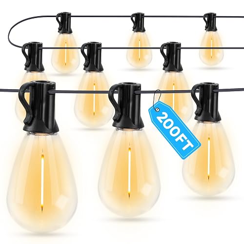 GvvooHome LED Outdoor String Lights, 200FT Waterproof Patio Lights with 62 Shatterproof S11 Plastic Bulbs, 2700K Warm White Edison Hanging Lights