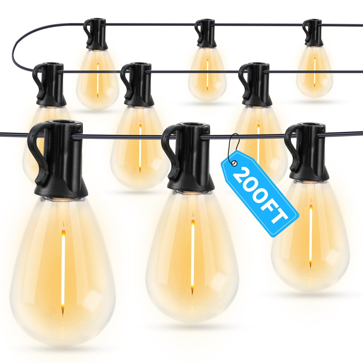 GvvooHome LED Outdoor String Lights, 200FT Waterproof Patio Lights with 62 Shatterproof S11 Plastic Bulbs, 2700K Warm White Edison Hanging Lights