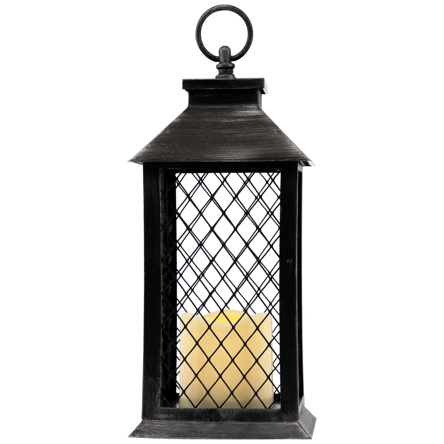 Northlight Flameless LED Brushed Mesh Candle Lantern - 11" - Black