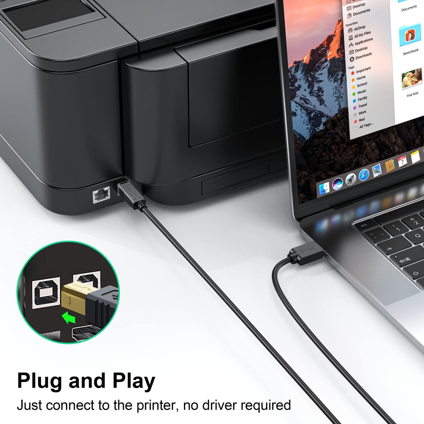 Printer Cable 20 FT - USB A to USB B Printer Cable Compatible with HP, Canon, Brother, Samsung, Dell, Epson and More