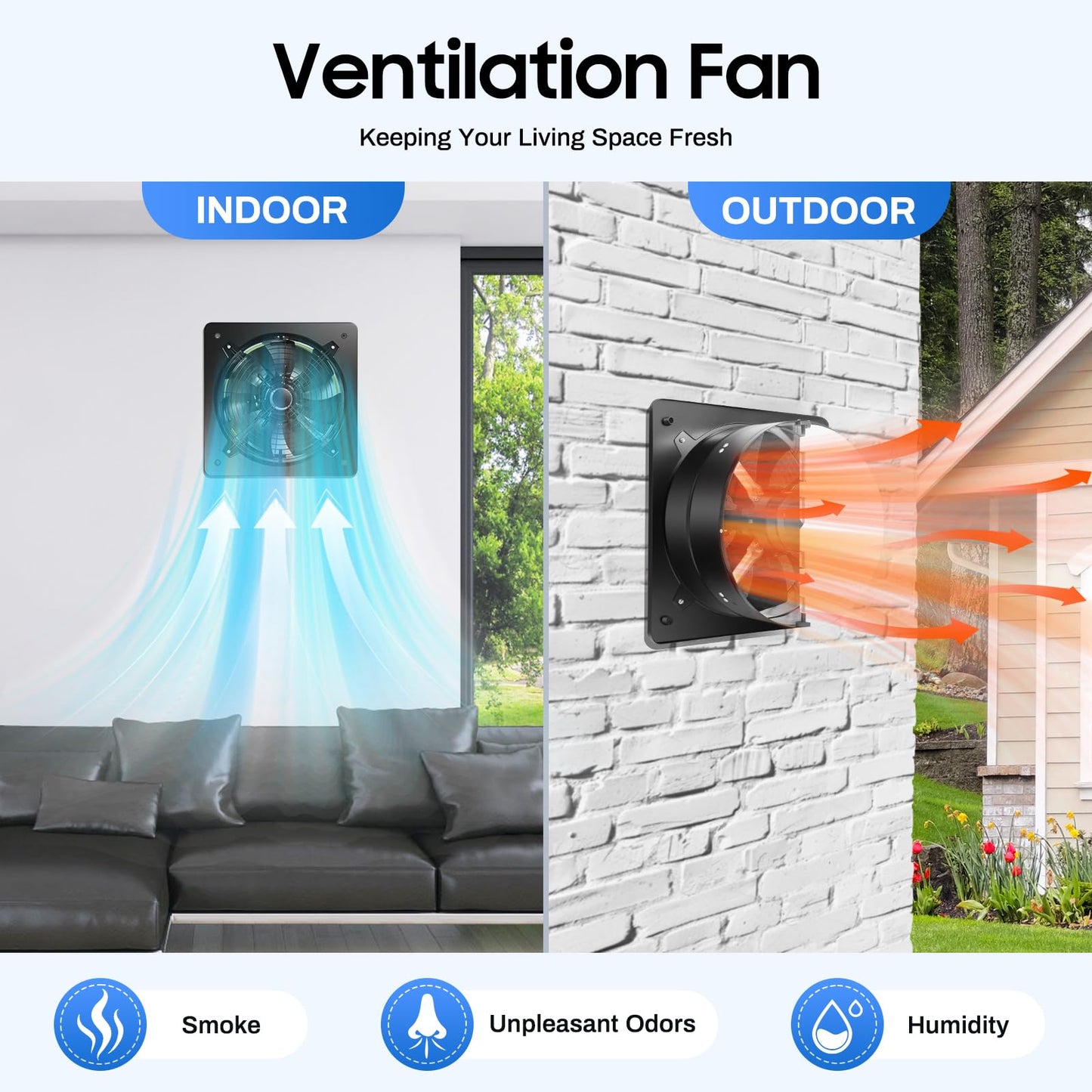 16'' Explosion-Proof Wall Mounted Industrial Fan, 750W High-Velocity Axial Extractor Ventilation Blower, 2800r/min Noise-Free Square Kitchen Extractor