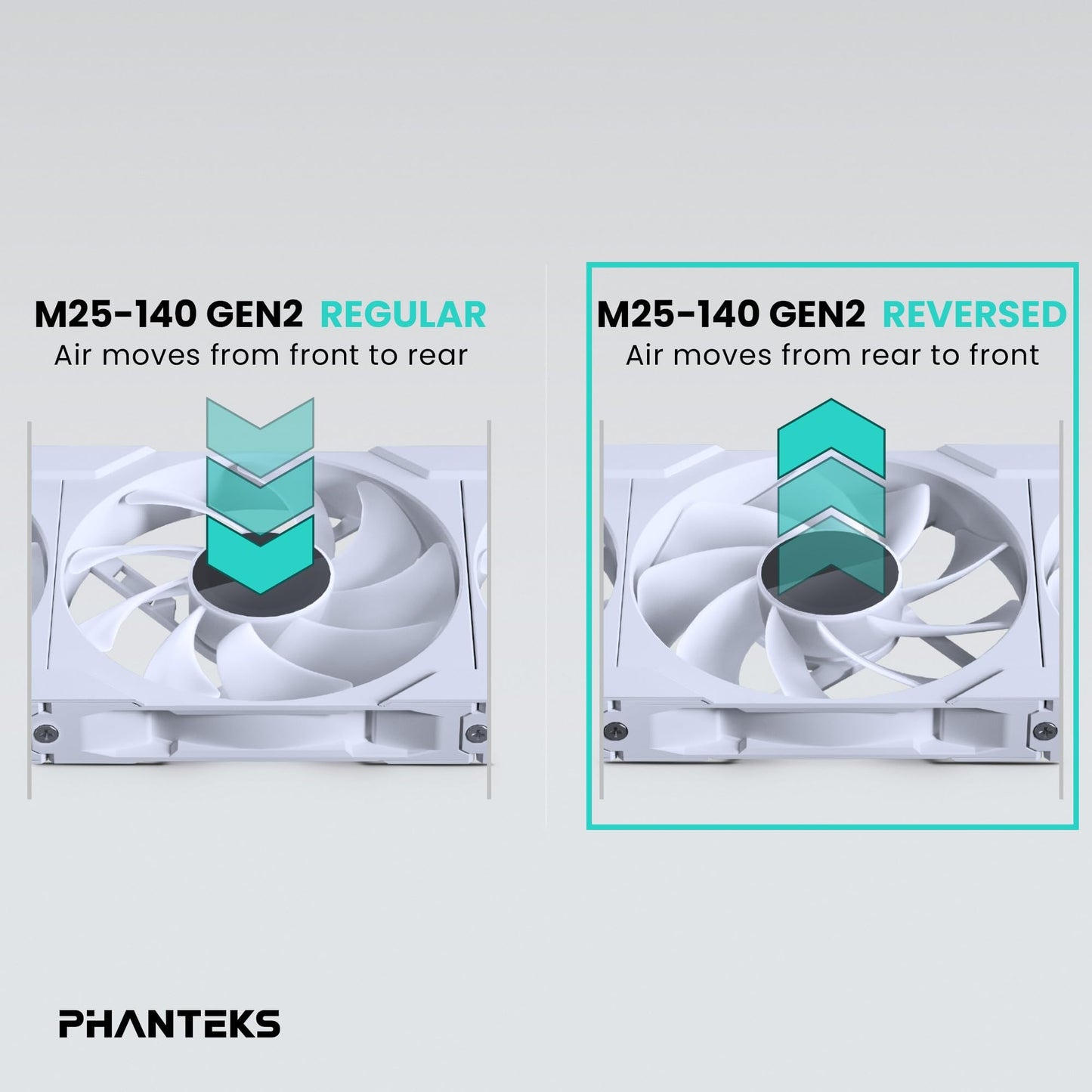Phanteks M25-140 Gen2 Reversed Blade Triple Pack, 3X 140mm ARGB High Performance Cooling Fans, Daisy-Chain Unified Fan Frame, Infinity Mirror hub