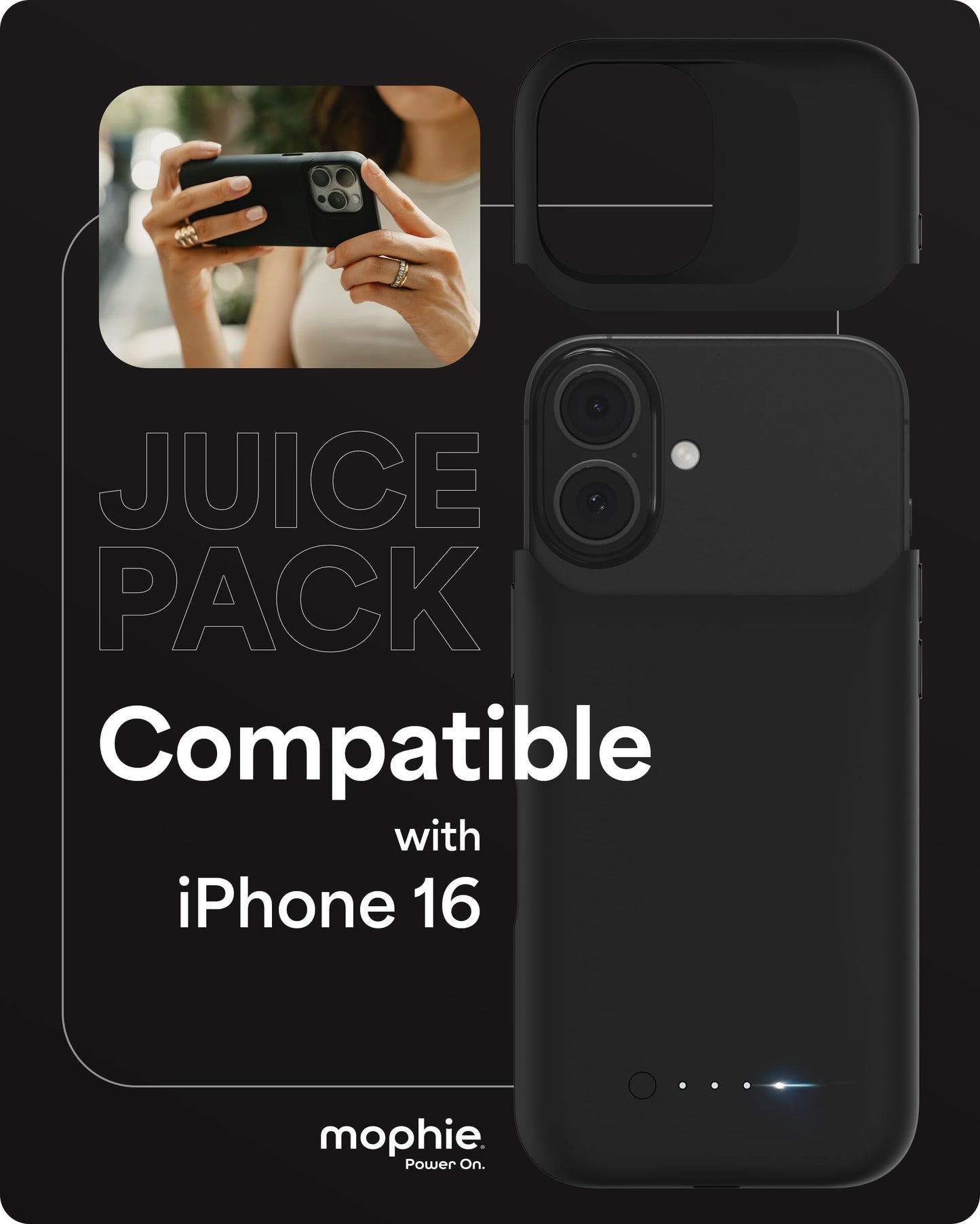 Mophie Juice Pack Battery Case for iPhone 16 - Slim Charging Case, Magnetic Back for Wallets & Mounts, +50% Extra Battery Life, Enhanced 6-Foot Drop