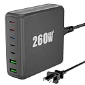 USB C Charger Block, 260W 7-Port Desktop USB C Charger, 2x65W Ports Laptop Charging Compatible with MacBook Pro/Air, iPad Series,iPhone