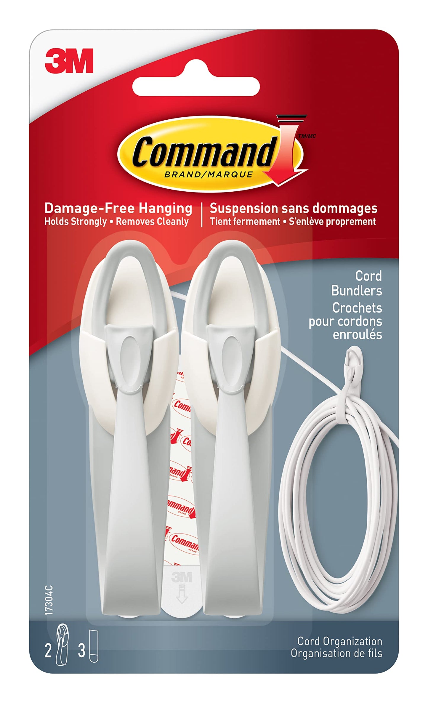 Command Cord Bundlers, Damage-Free Cord Management, 2-Bundlers, 3-Strips, Holds up to 2 lbs - Easy to Open and Close, Ideal for Organizing Cables and