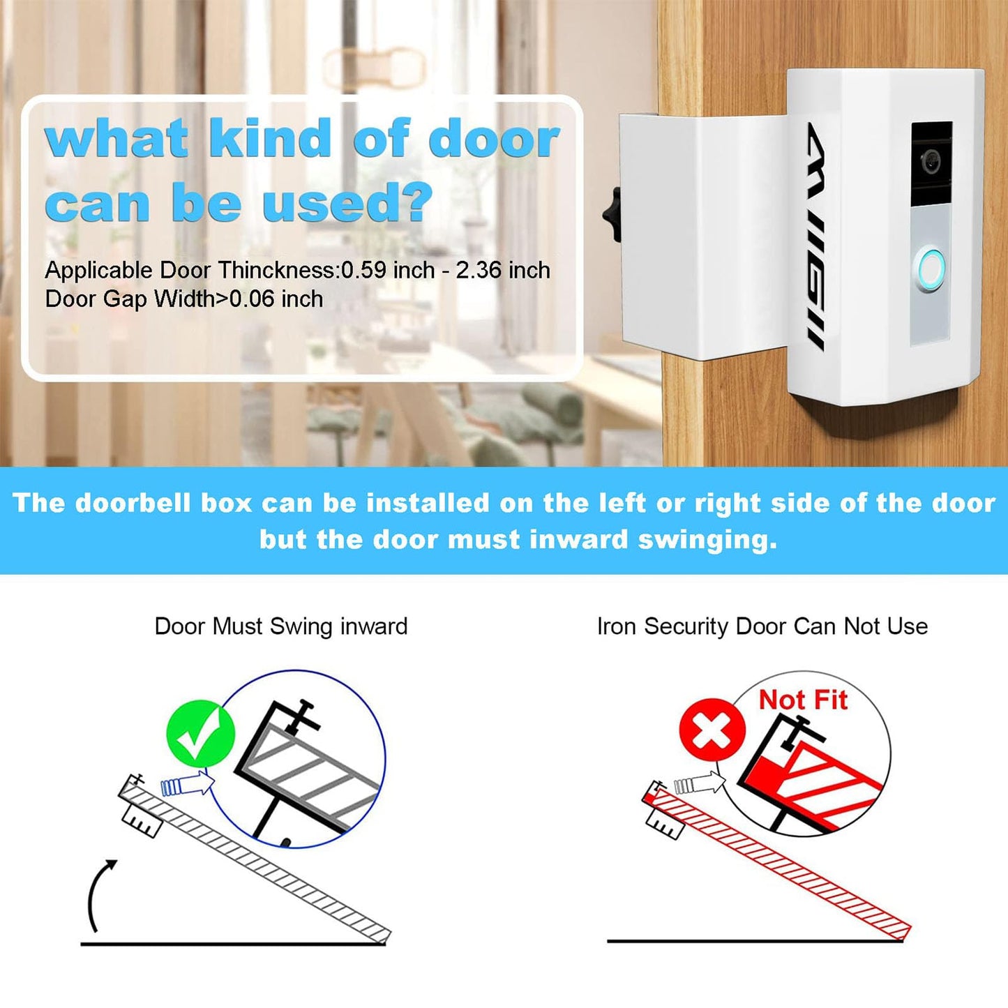 Bleu Clair Anti-Theft Video Doorbell Mount Compatible with Video Doorbell 1/2/3/3 Plus/4, Adjustable No-Drill Mounting Metal Bracket Wedge Adapter
