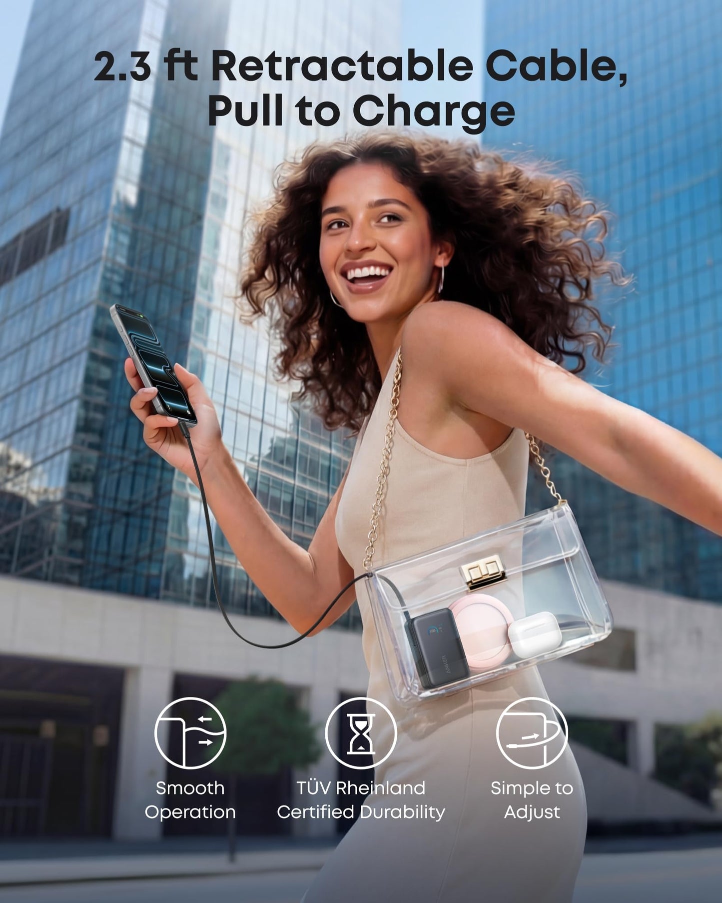 Anker Nano Portable Charger, 45W 10000mAh with 2.3 ft Retractable Cable, Compact Power Bank, Travel Essential Phone Battery Pack for iPhone 17/16