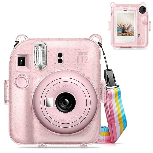 Fintie Protective Clear Case for Fujifilm Instax Mini 12 Instant Camera - Crystal Hard Shell Cover with Upgraded Film Pocket for Storing Photos
