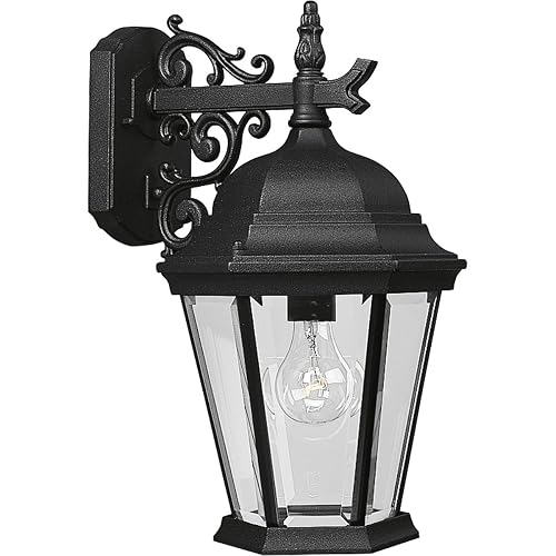 Progress Lighting Welbourne Collection 1-Light Clear Beveled Glass Traditional Outdoor Medium Wall Lantern Light Textured Black