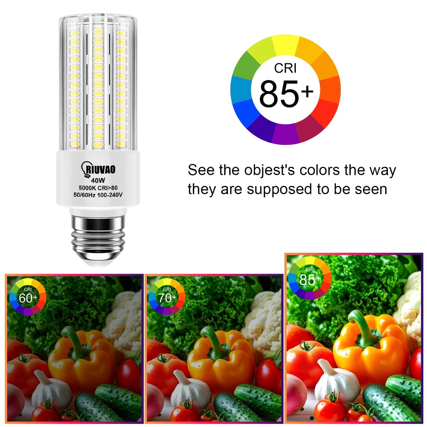 RIUVAO 4pcs LED Light Bulb 5000LM 300w Equivalent Super Bright 5000K Cool Daylight White 40W LEDs Bulb E26/E27 Medium Base for Outdoor Indoor Home
