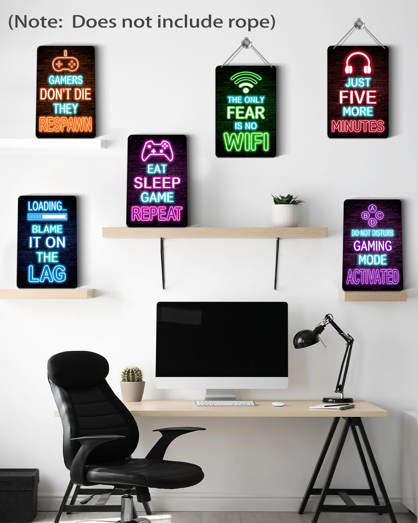 Drsoum Video Gamer Room Decor for Boys Gaming Wall Decor Neon Gaming Room Metal Sign 12 x 8 Inch Set of 6 - Gamer Wall Decor Teenage Boy Room Decor