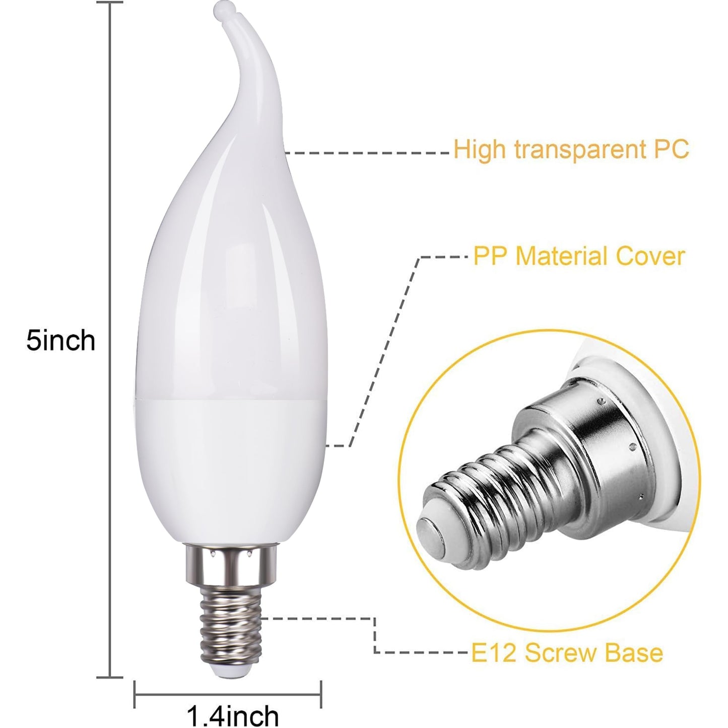OHLGT E12 3 Mode LED Candelabra Flame Light Bulbs 4 Pack, 2.0W Warm White, 1800k Candle Light, Flame Tip for Christmas Party Decorations