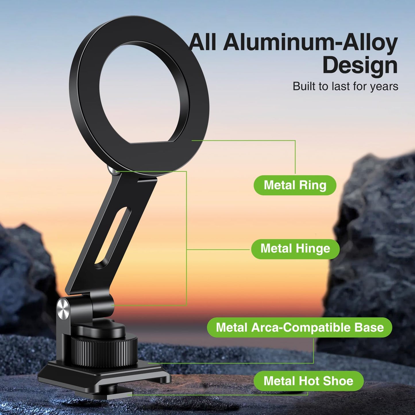 elitehood Aluminum Tripod Phone Mount Adapter for DJI RS 4 Mini, Magnetic Smartphone Tripod Mount with Arca-Standard & Hot Shoe Plate for Camera, Cold
