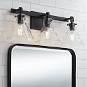Possini Euro Design Ishii 26" High Modern 3 Light Bathroom Vanity Wall Lamp Light Fixture Mount Over The Sink Mirror Hardwired Cordless Matte Black