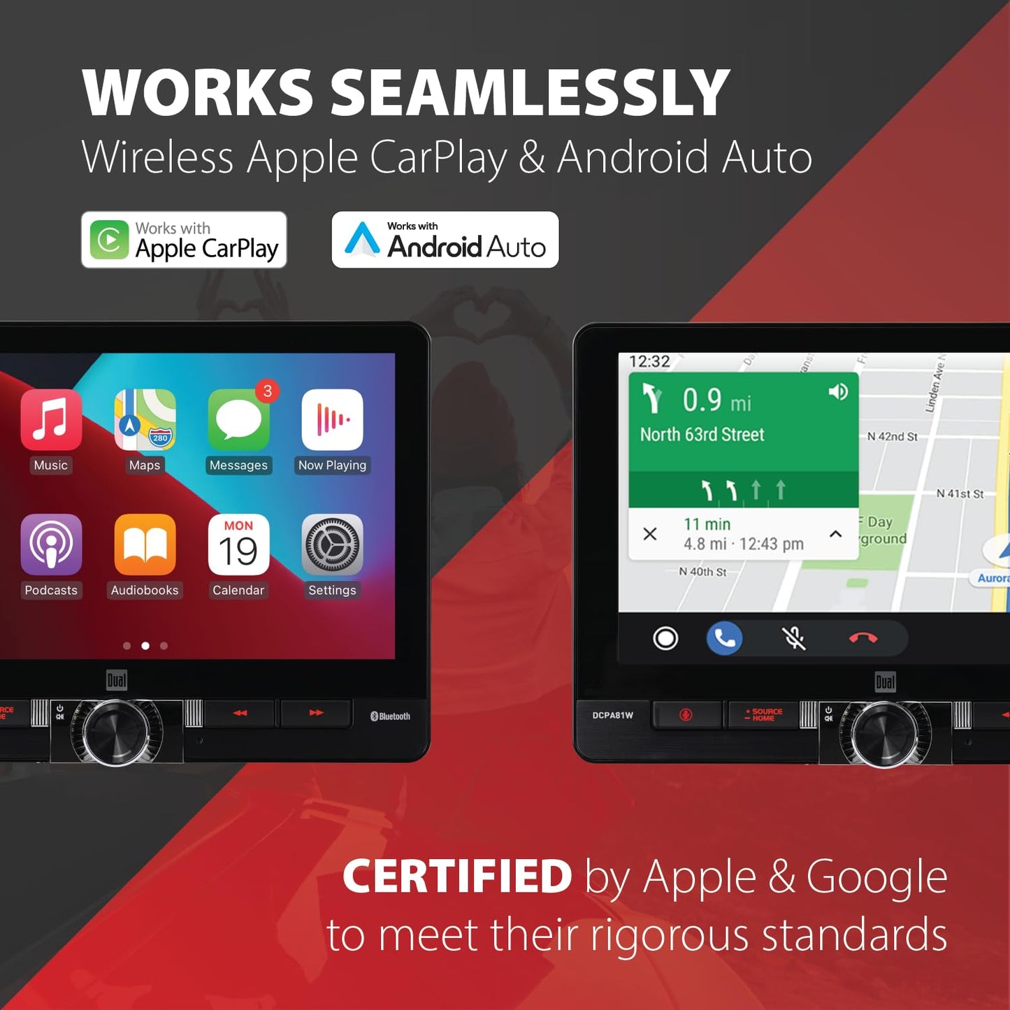 Dual Electronics DCPA81W 8-inch Certified Apple CarPlay Android Auto Wired or Wireless | Single DIN and Double DIN Touchscreen Car Stereo | Bluetooth