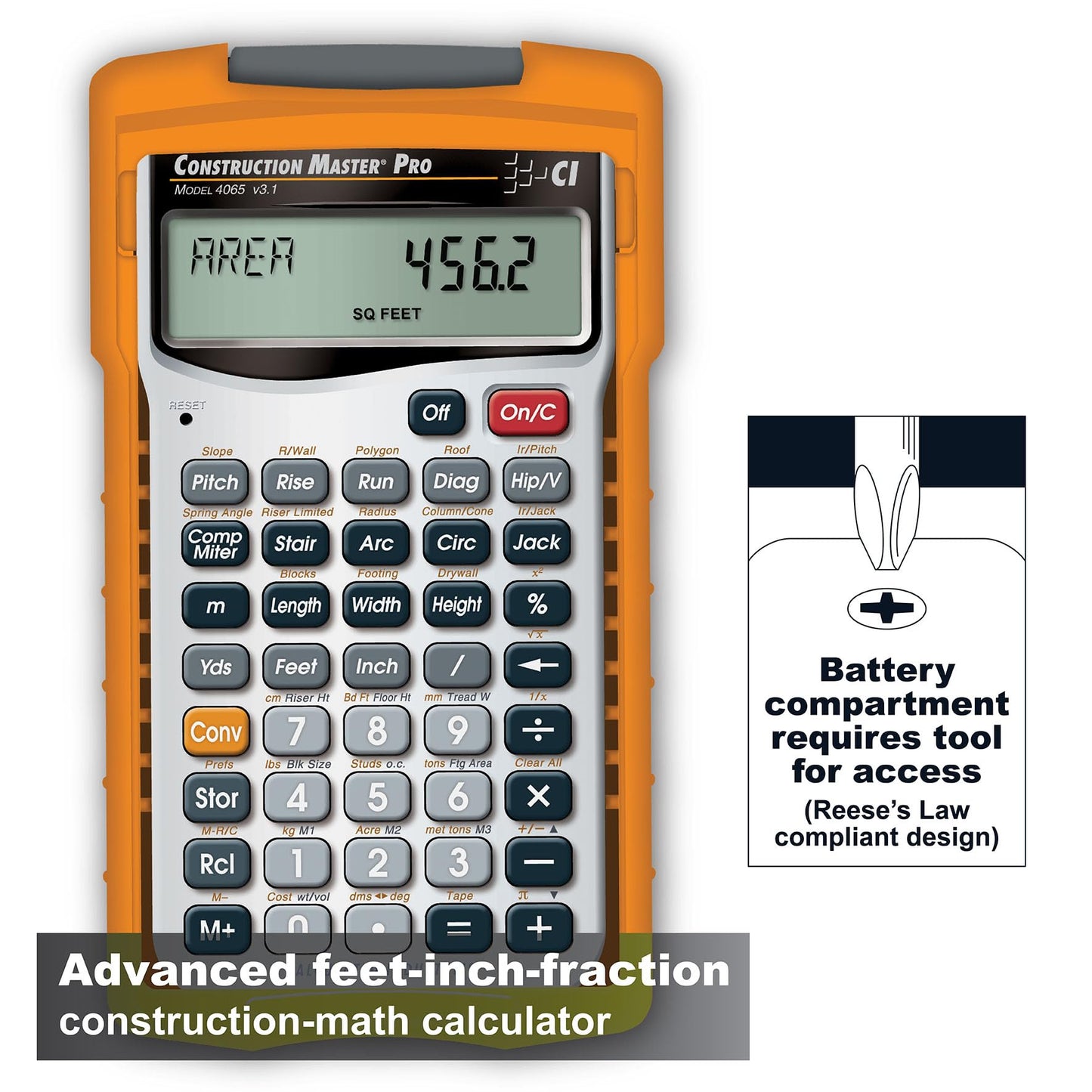Calculated Industries 4065 Construction Master Pro Advanced Construction Math Feet-inch-Fraction Calculator for Contractors, Estimators, Builders