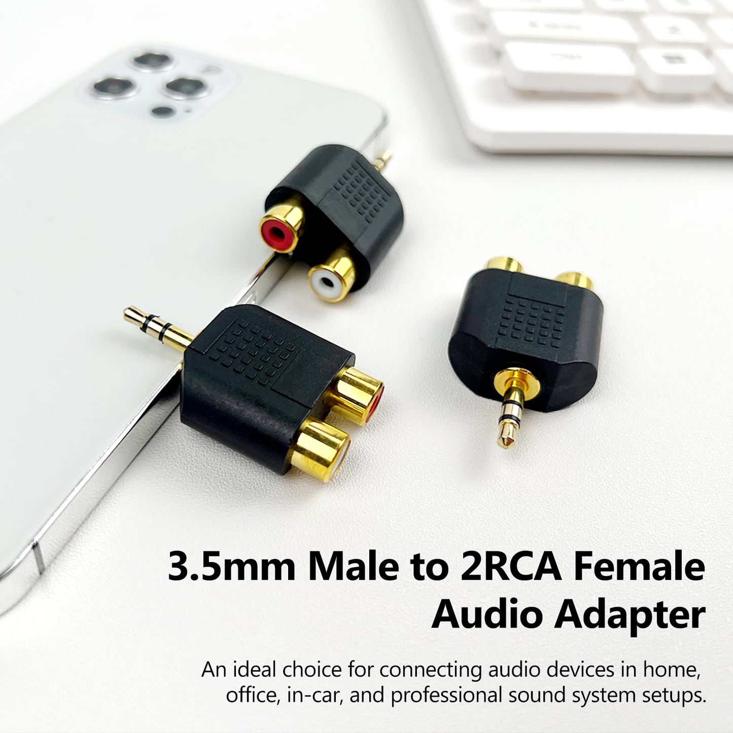 Brvlsoc 3.5mm TRS to Dual RCA Female Adapter (3-Pack) - Stereo Male to Dual RCA Female Audio Splitter for Smartphones, Speakers & Home Theater