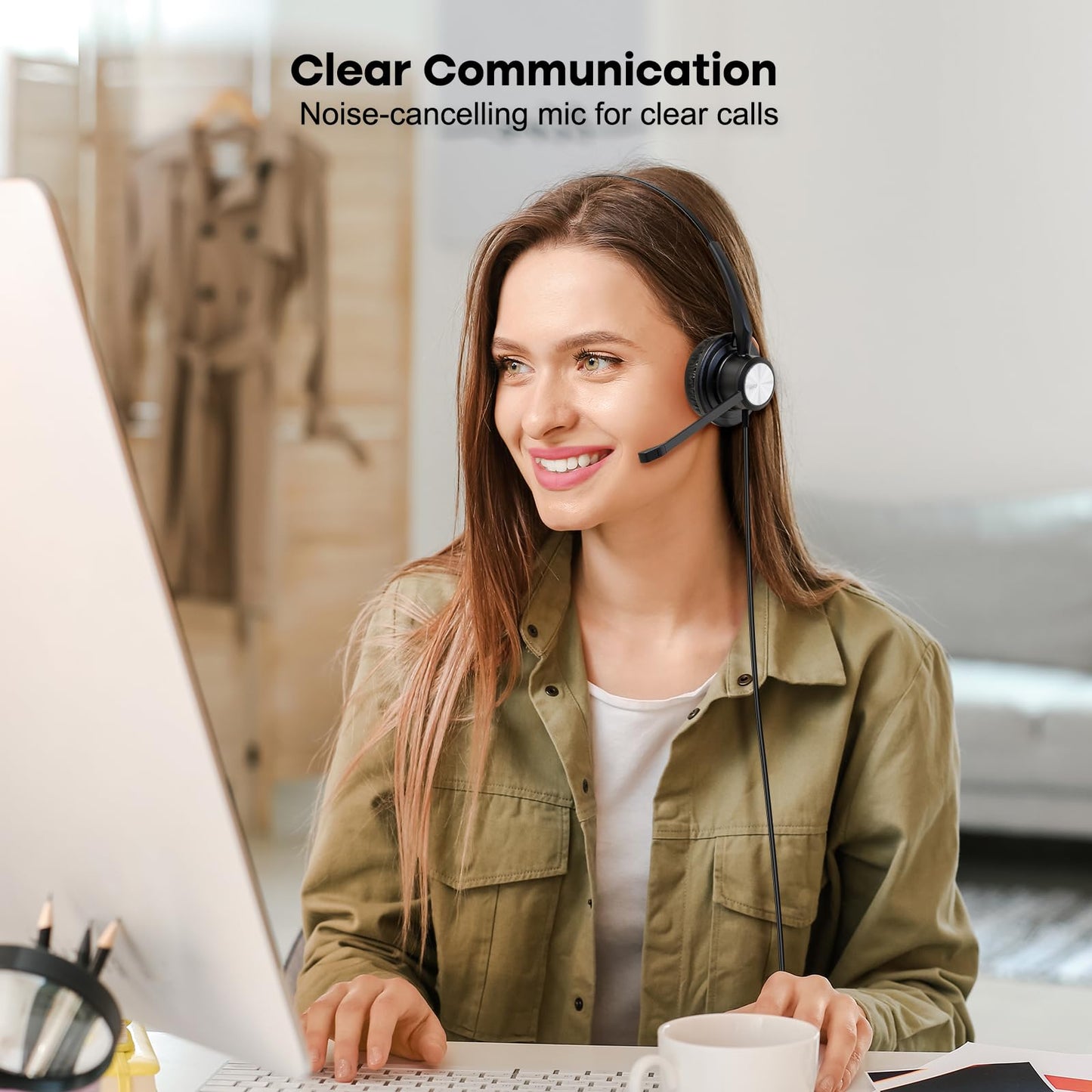 MKJ Cisco Phone Headset Corded RJ9 Telephone Headset with Noise Cancelling Microphone for Cisco CP-7821 7841 7942G 7931G 7940 7941G 7945G 7960 7961G