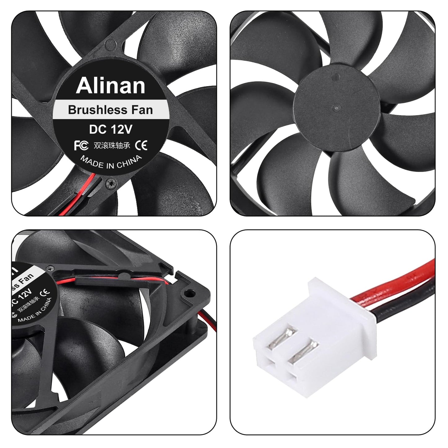 Alinan 2pcs 12025 120mm x 25mm 12V 5 inch Dual Ball Bearings Brushless Fan 2Pin DC Cooling Exhaust Fan for Radiator DIY Air Exhaust Vent Cooling