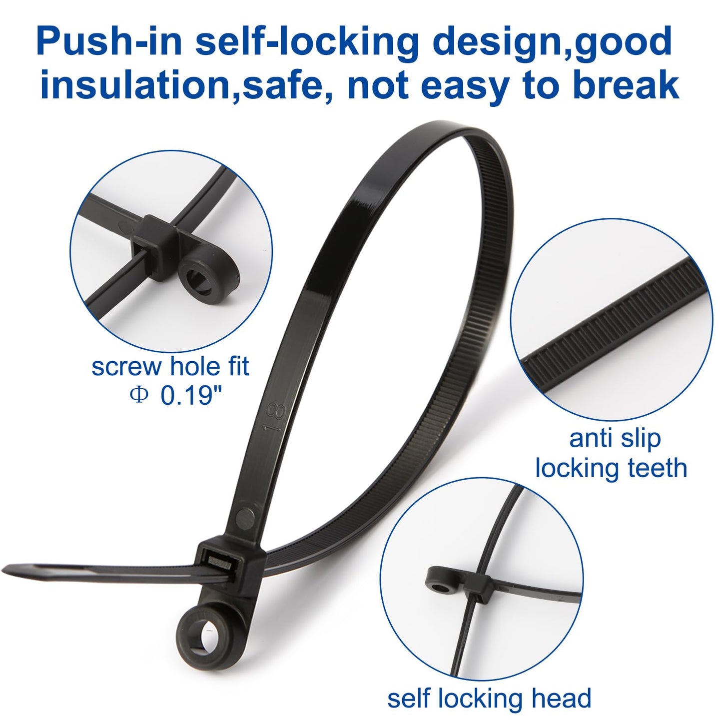 120 PCS 7.5 Inch Plastic Zip Ties with Screw Holes, Heavy Duty Mountable Cable Ties, UV Resistant Electrical Zip Ties for Indoor & Outdoor (Black)