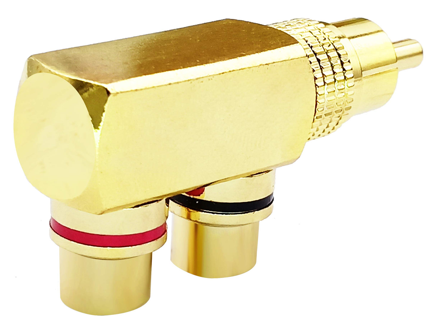 AAOTOKK 1RCA Y Splitter Adapter,Gold-Plated 90 Degree Right Angle 1RCA Male to 2RCA Female Jack Audio Video Y Splitter AV TV Adapters Metal Connector