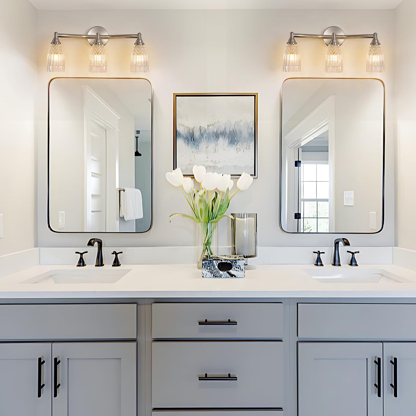 HDDFL Brushed Nickel Bathroom Vanity Light Fixture 3 Lights Modern Glass Wall Sconce for Bedroom Bath Living Room Hallway