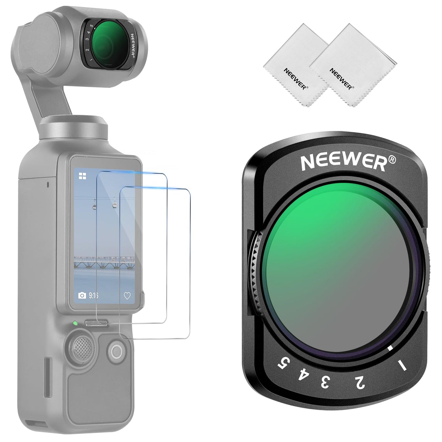 NEEWER Variable ND Filter Compatible with DJI Osmo Pocket 3 Creator Combo Accessories, Magnetic ND2-32 Adjustable Neutral Density Action Camera Lens