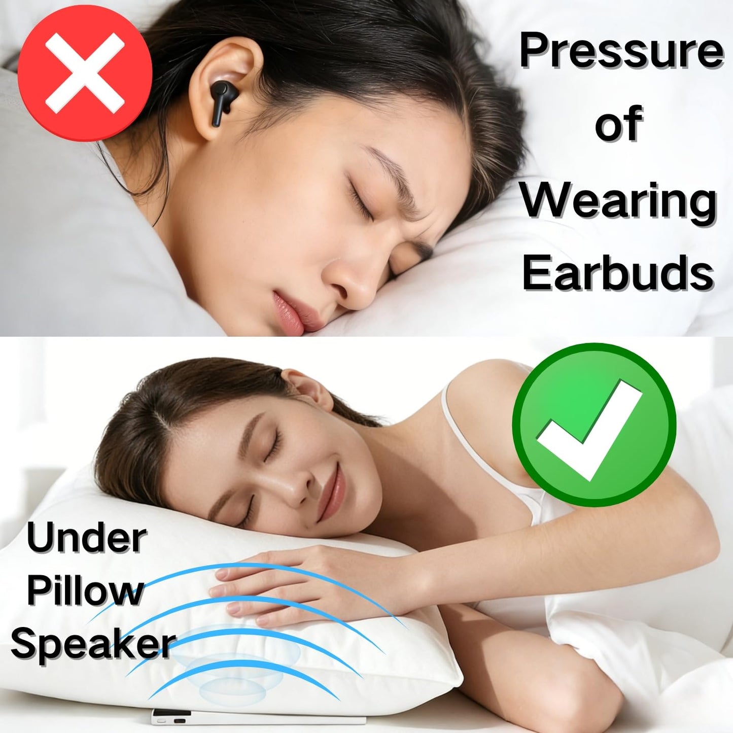 Pillow Speaker for Sleeping, Bone Conduction Speaker, Bedside Speaker with 36 Built-in White Noise, Auto Off Timer, Portable for Home & Travel