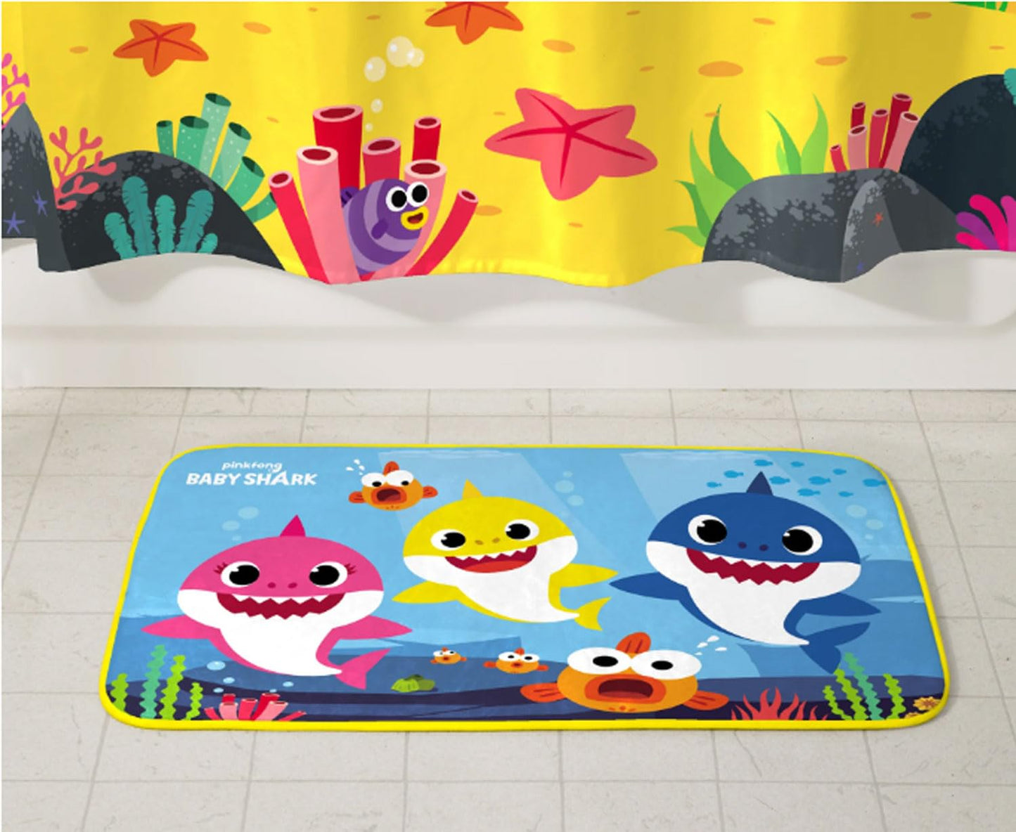 Franco Shark Kids Bath Rug Mat, Polyester Foam, Skid-Resistant, 30" x 20", Blue