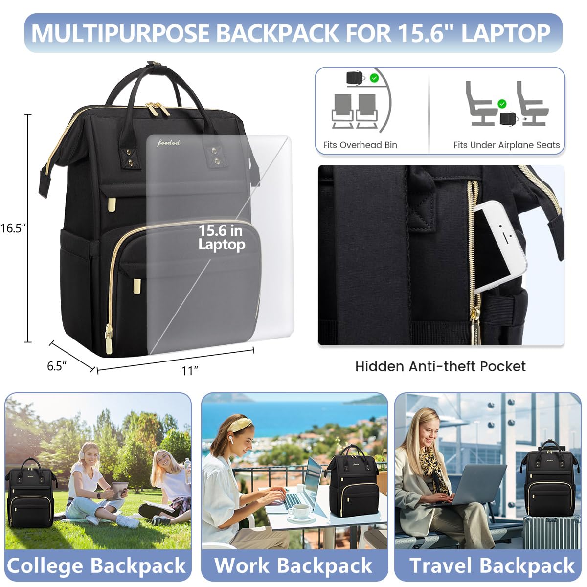 Focdod Backpack for Women 15.6 Inch Laptop Backpack Work Business Backpacks Purse Waterproof Computer College Backpacks Nurse Bag Backbag 2 Sets
