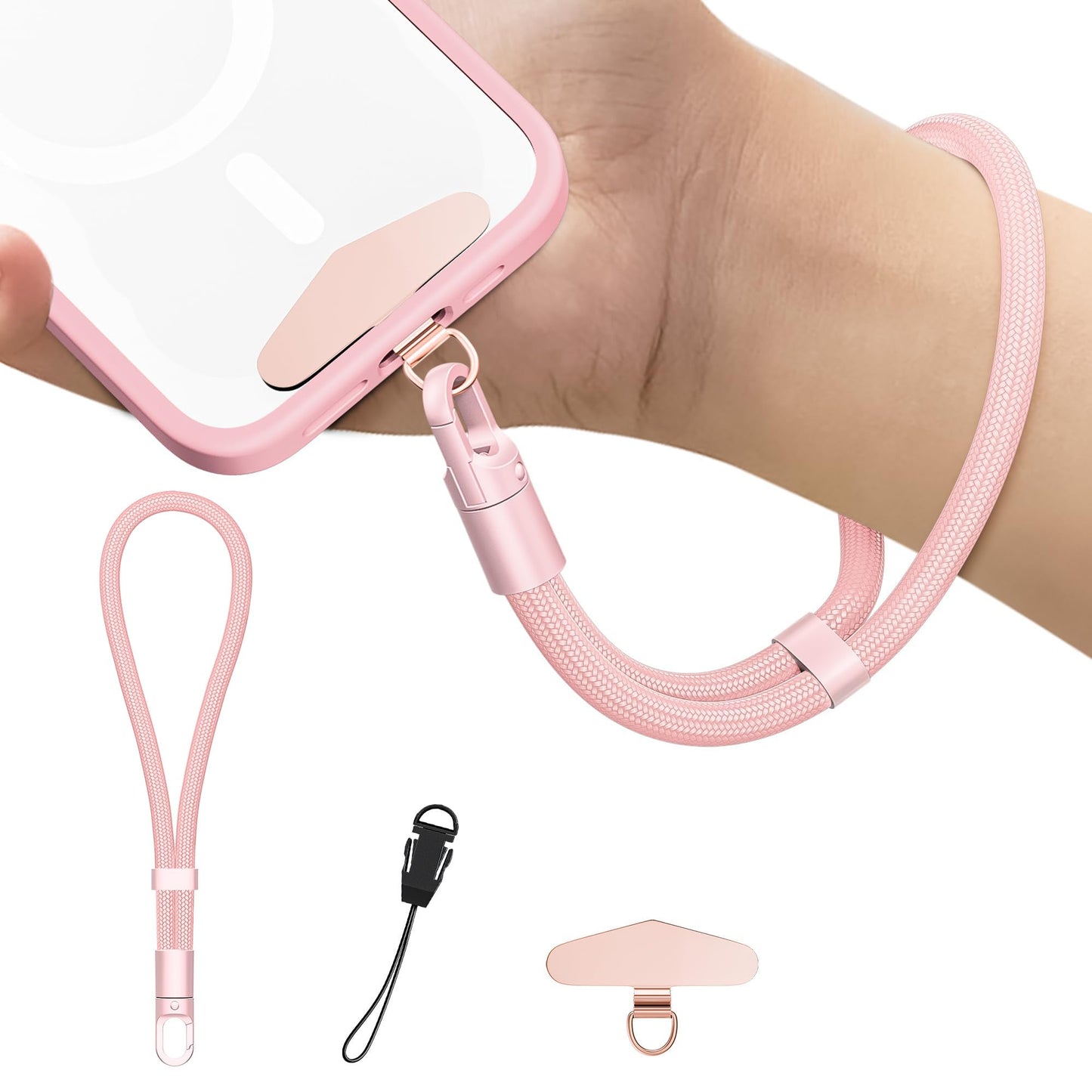 Kaptron Adjustable Phone Wrist Strap - Universal Cell Phone Lanyard Wrist Strap with Lanyard Patches (Pink)