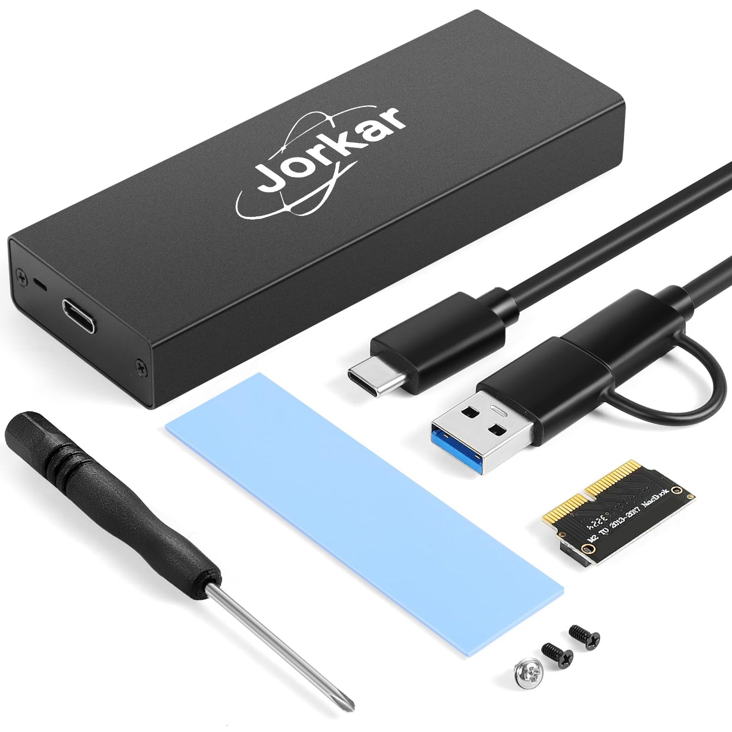 Jorkar External USB-C 3.2 SSD Enclosure for MacBook Air/Pro 12+16 PIN SSDs, Hard Drive Reader for A1466 A1465 A1502 A1398 SSDs mid 2013-2017, Portable