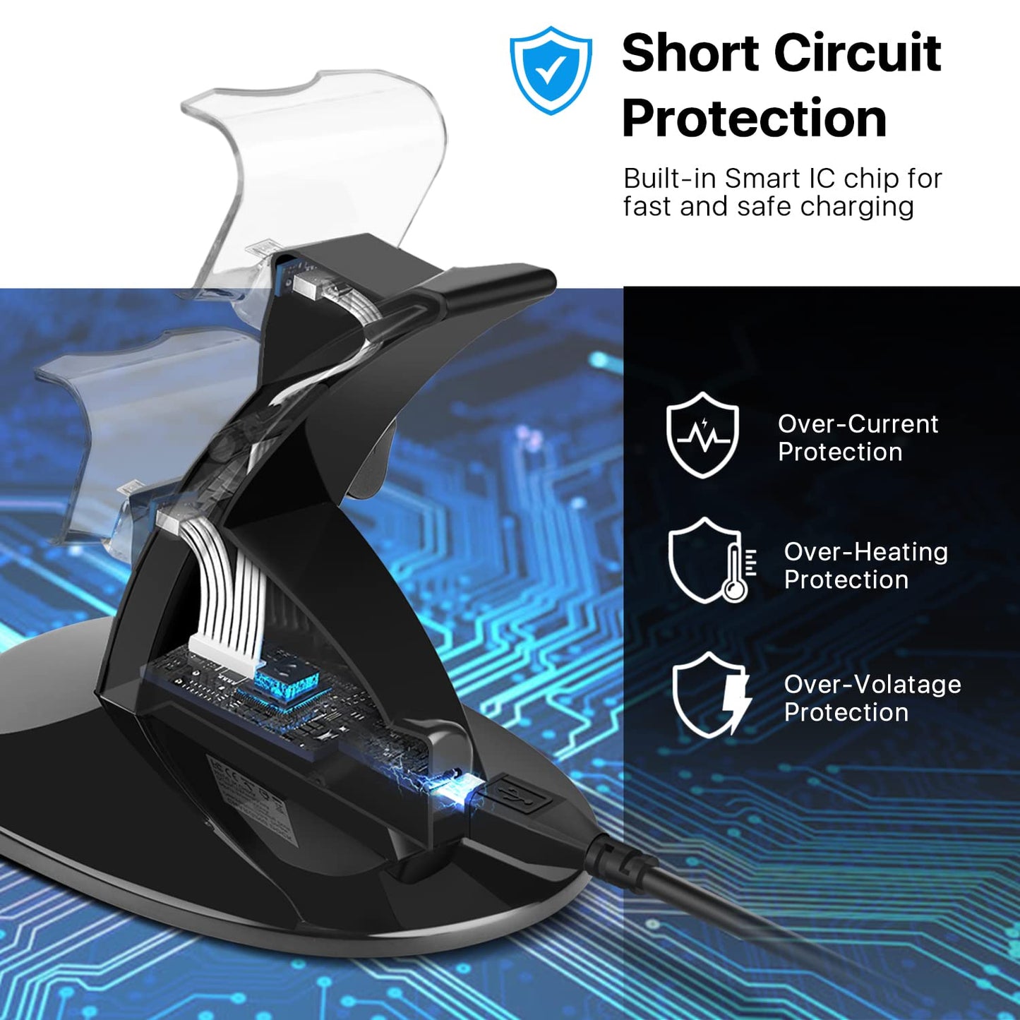 TNP PS4 Controller Charger - Dual Charging Station for Playstation 4 Controller Charger with LED Indicator and IC Protection - Fast Dual USB Dualshock