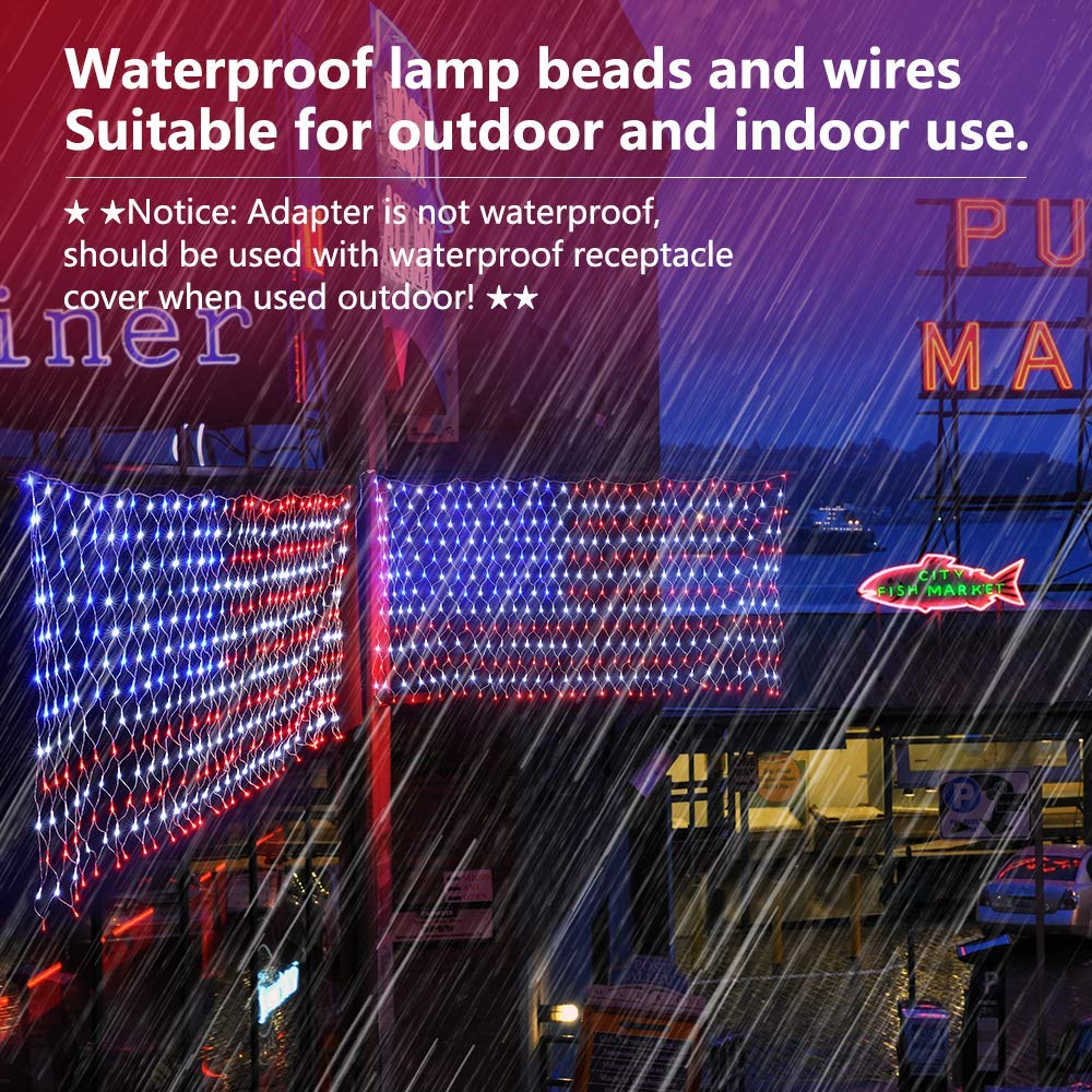 FUNIAO (New) American Flag Lights, 420 LED USA Flag, Outdoor Waterproof Patriotic Lights Hanging Ornaments for Memorial Day, 4th of July, Labor Day