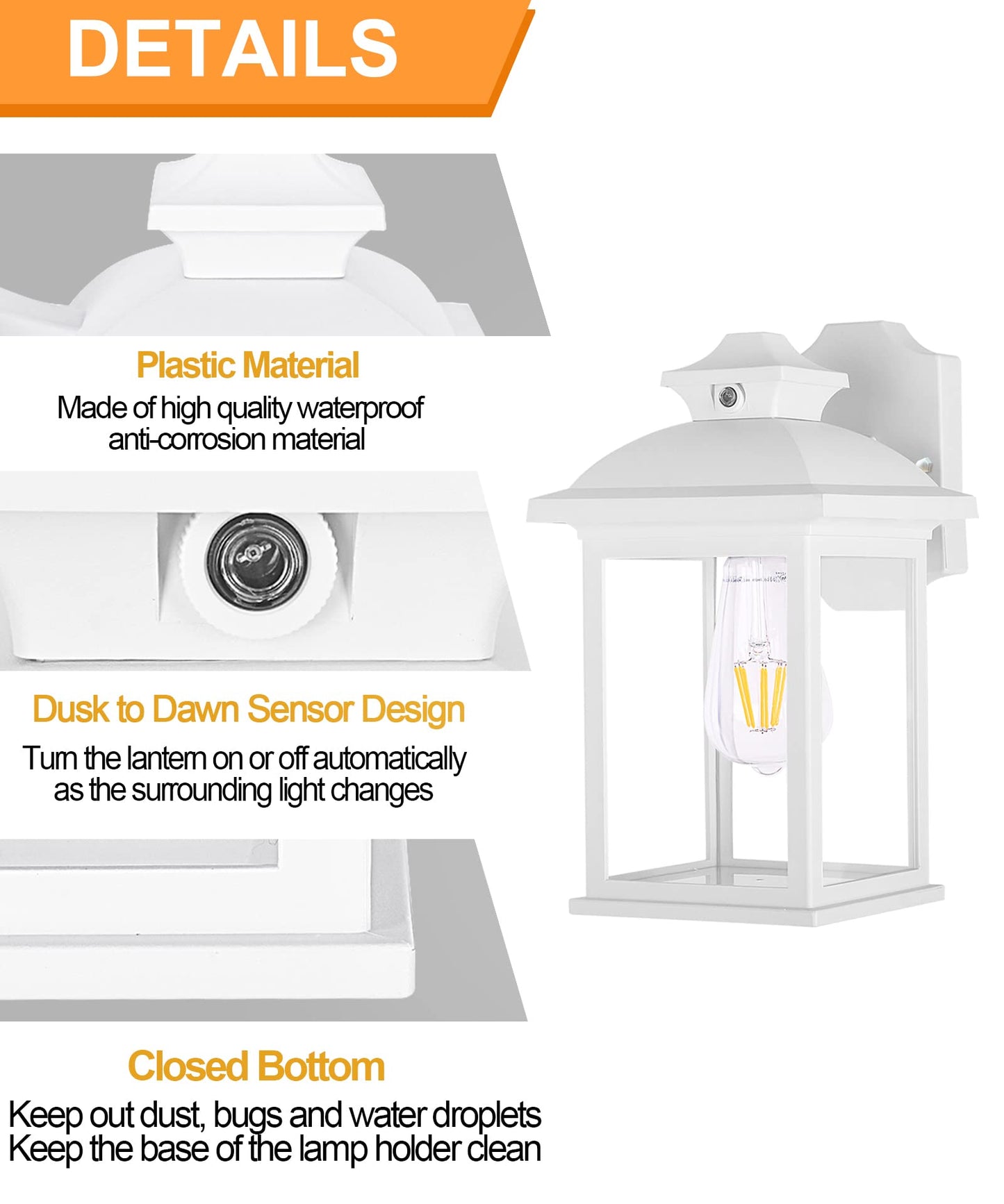 FUDESY Dusk to Dawn Sensor Outdoor Wall Lanterns, Exterior Wall Sconce Porch Light Fixture with E26 Socket 3000K LED Edison Filament Bulb Included