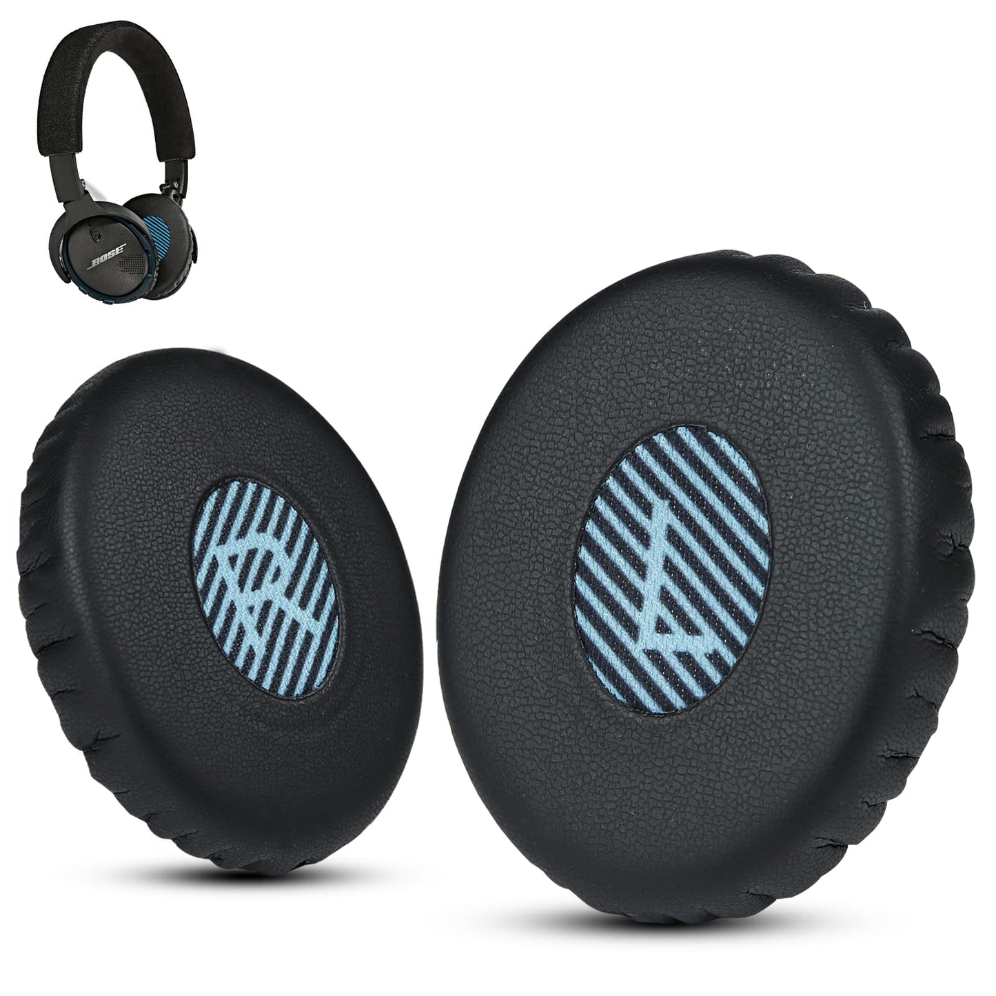 Krone Kalpasmos Bose OE2 Replacement Ear Pads - Soft Leather & Memory Foam, Fits Bose Over-Ear 2 (OE2, OE2i) - Blue Scrim, Black