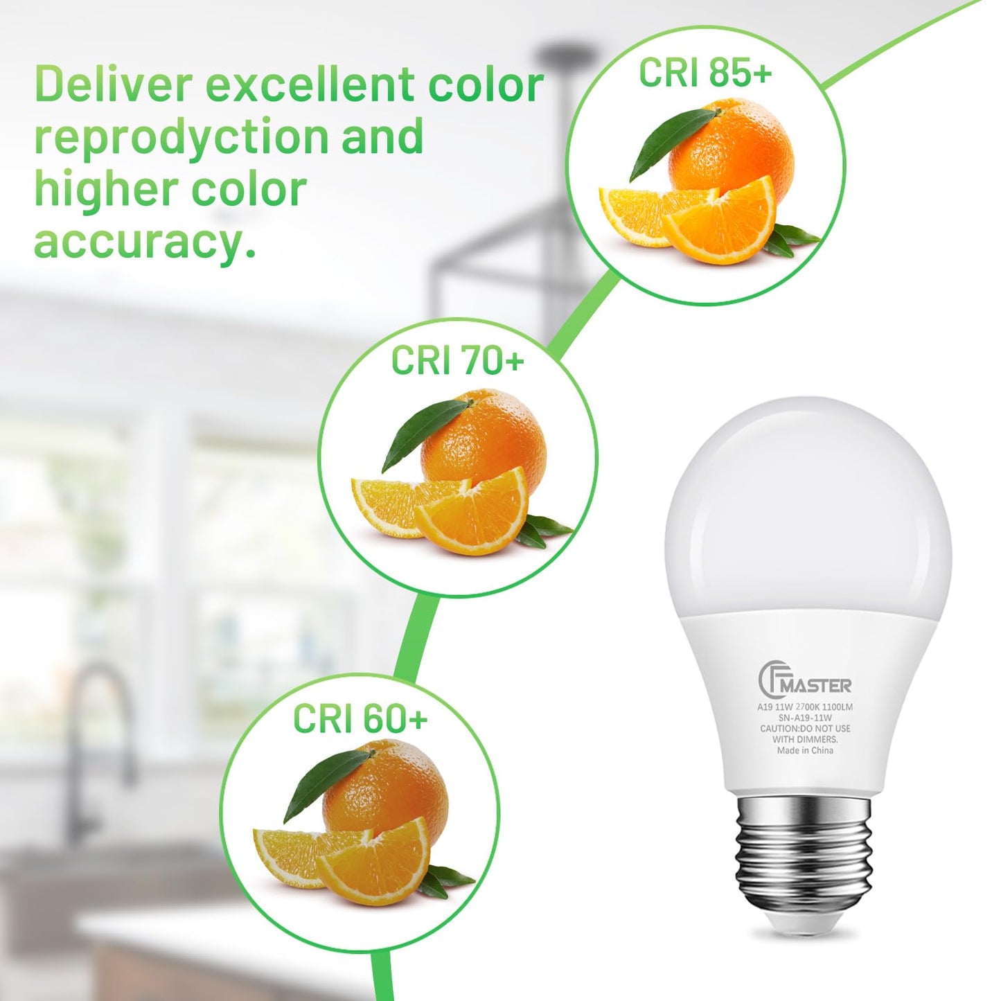 JIANGSILING A19 LED Light Bulb, 75W Equivalent LED Bulb, 11W 2700K Warm White, 1100 Lumens, Non-Dimmable Light Bulbs, CRI 85+, No Flicker E26 Base