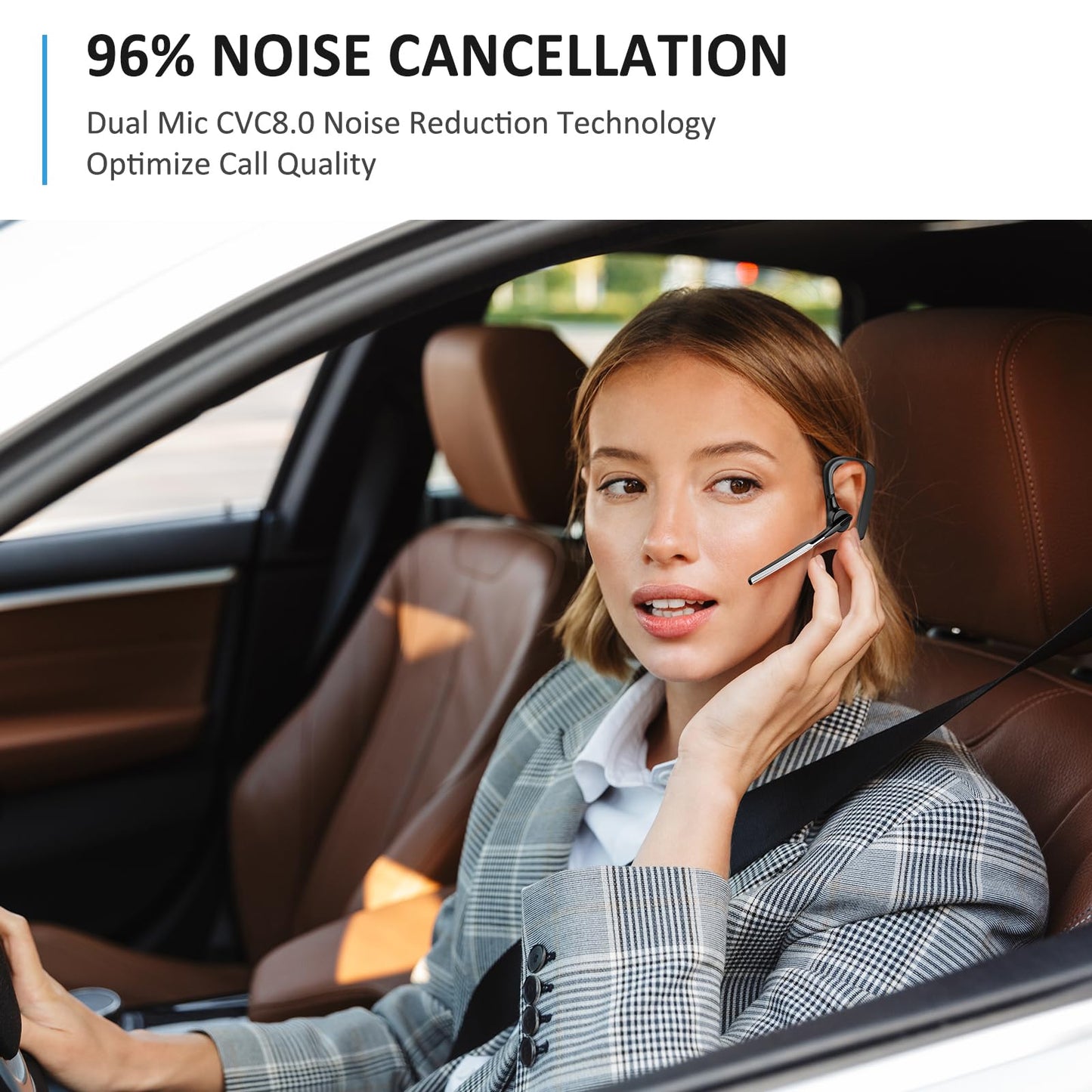 Conambo K18 Bluetooth Headset V5.1, Wireless Headset with Dual Mic CVC8.0 Noise Canceling Hands Free Bluetooth Earpiece for Trucker Work Cell Phone