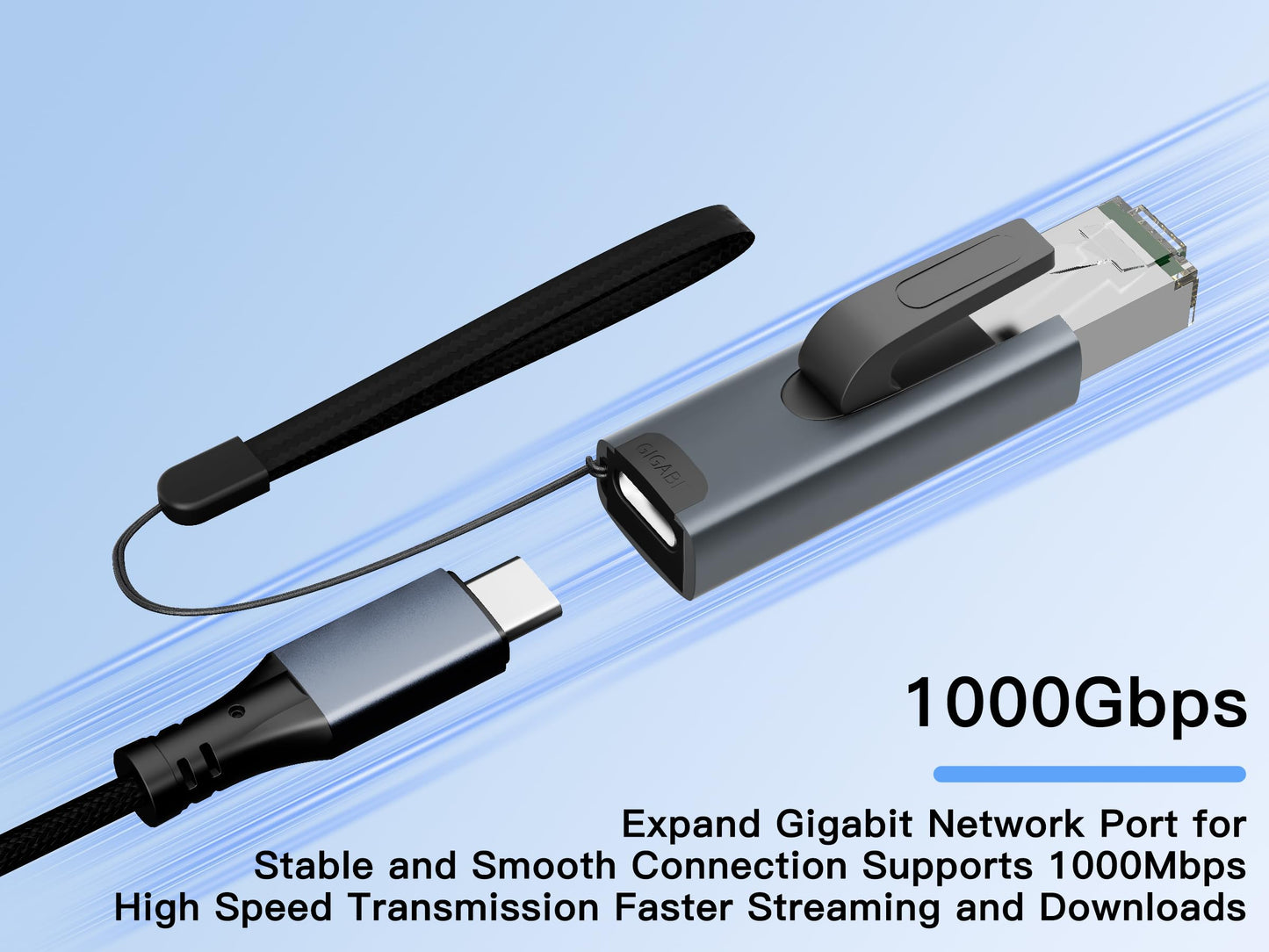 IVSHOWCO USB C to Ethernet Adapter, Ethernet Male to USB-C Female Adapter, Portable Plug and Play 1Gbps Ethernet Adapter for Quick Internet Access