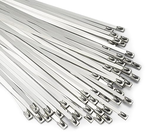 Metal Zip Ties 11.8 inch 100pcs 304 Stainless Steel Zip Ties Heavy Duty Multi-Purpose Self-Locking Cable Ties for Machinery, Vehicles, Exhaust Wrap