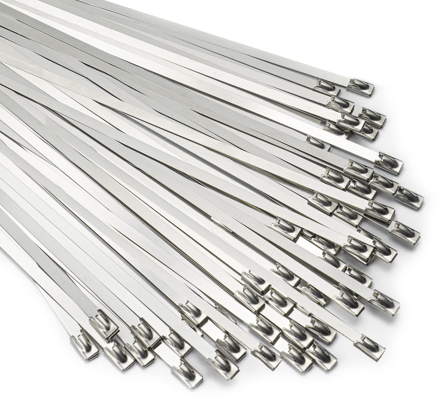 Metal Zip Ties 11.8 inch 100pcs 304 Stainless Steel Zip Ties Heavy Duty Multi-Purpose Self-Locking Cable Ties for Machinery, Vehicles, Exhaust Wrap