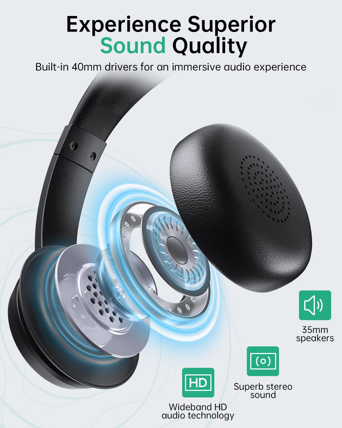 AOC Wireless Headset with Mic for Work, AI Noise Cancelling, Bluetooth
