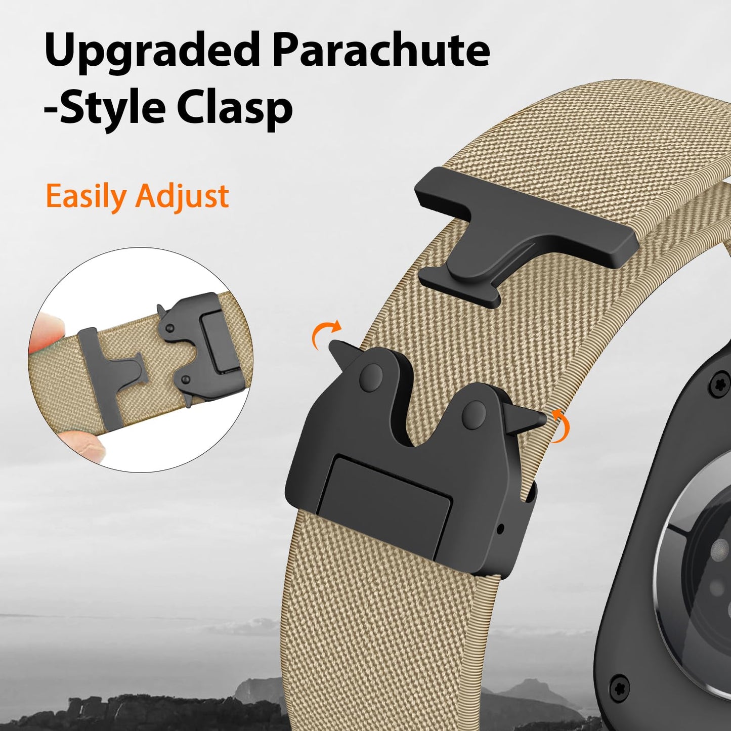 Elastic Sport Band for Apple Watch Ultra 3/2/1 Bands 49mm 46mm 45mm 44mm 42mm 41mm 40mm 38mm Men Women, Adjustable Parachute Buckle Nylon Fabric