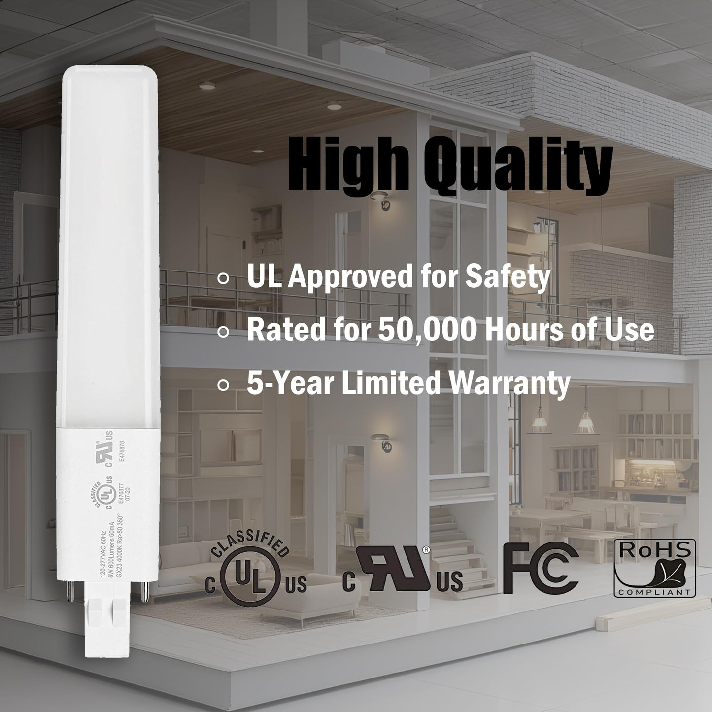 Legental GX23 Base LED Bulb 2 Pin, 6W(13W CFL Equivalent), 3000K Warm White