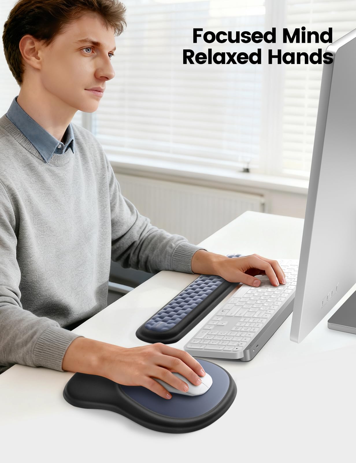 meatanty Keyboard and Mouse Pad Wrist Rest Set, Ergonomic Wrist Pad Support, Computer Hand Palm Rest Combo, Memory Foam Typing Desk Accessories Carpal