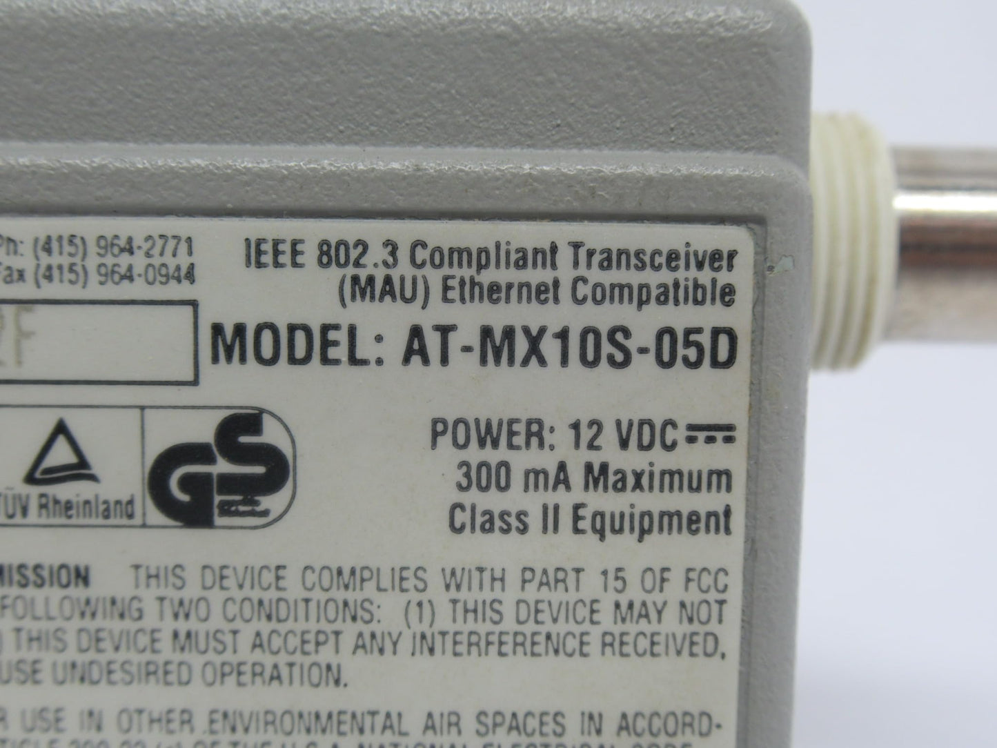 Allied Telesyn Centrecom Mx10S BNC Micro Transceiver Side Mounted BNC Slim
