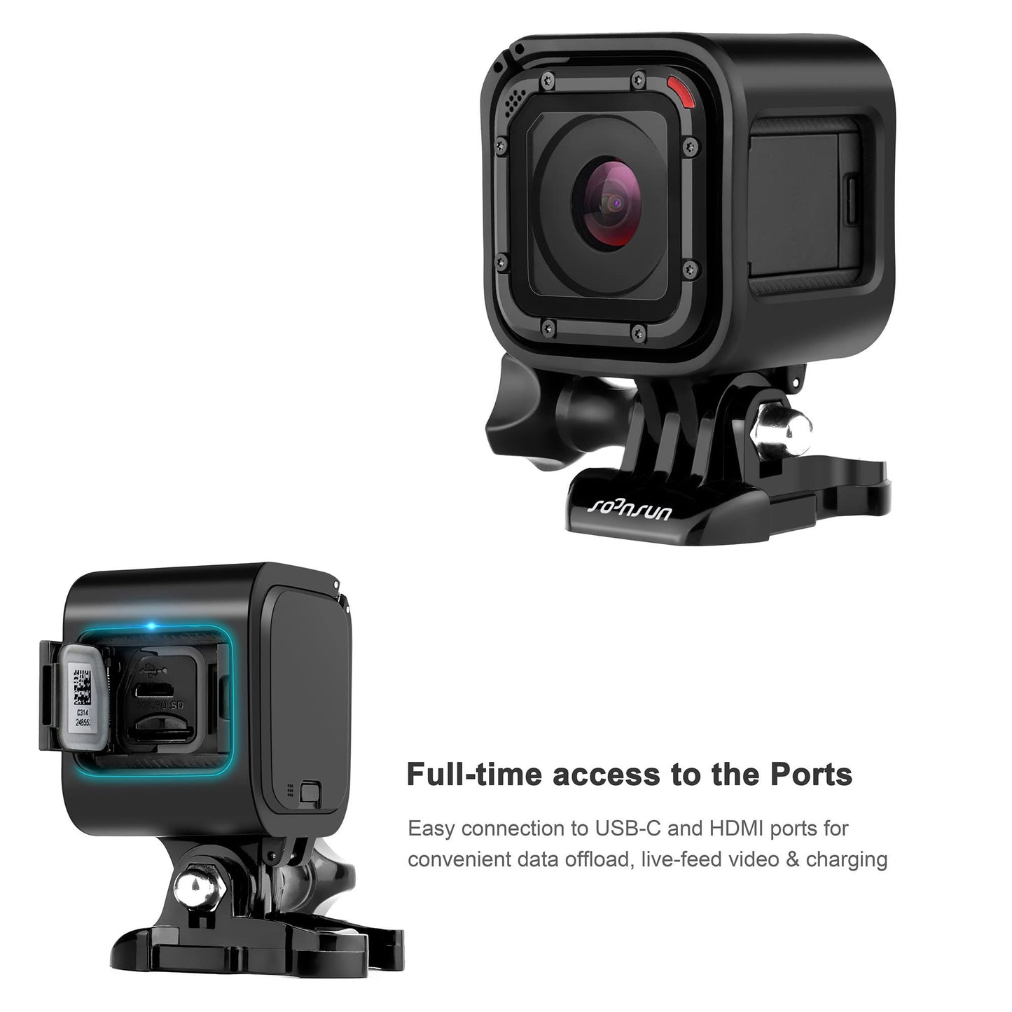 SOONSUN Frame Mount Housing Case for GoPro Hero 5/4 Session Cameras Includes Quick Release Bracket, Thumb Screw and Tripod Adapter